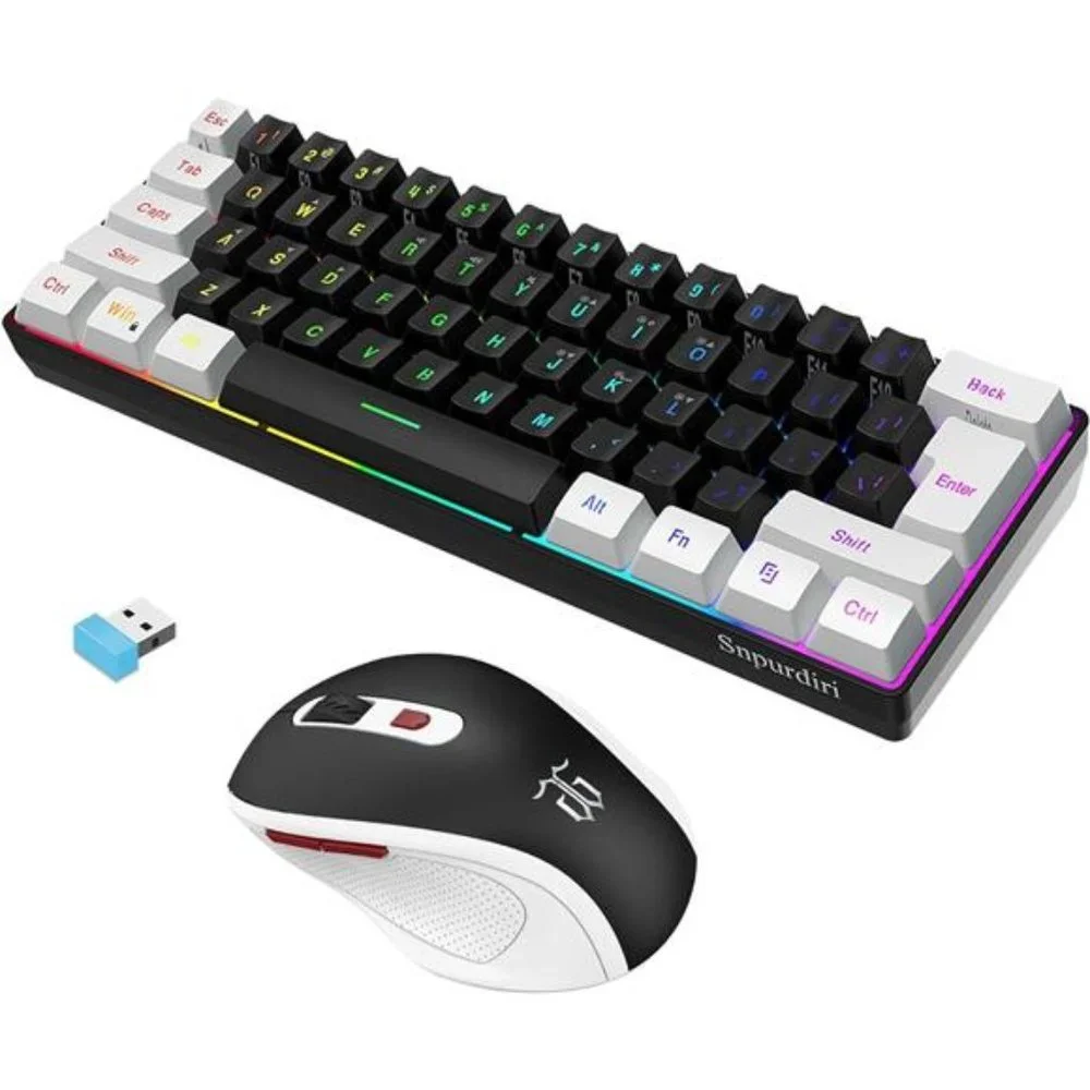 2.4G Wireless Gaming Keyboard and Mouse Combo,Include Small 60% Merchanical Feel